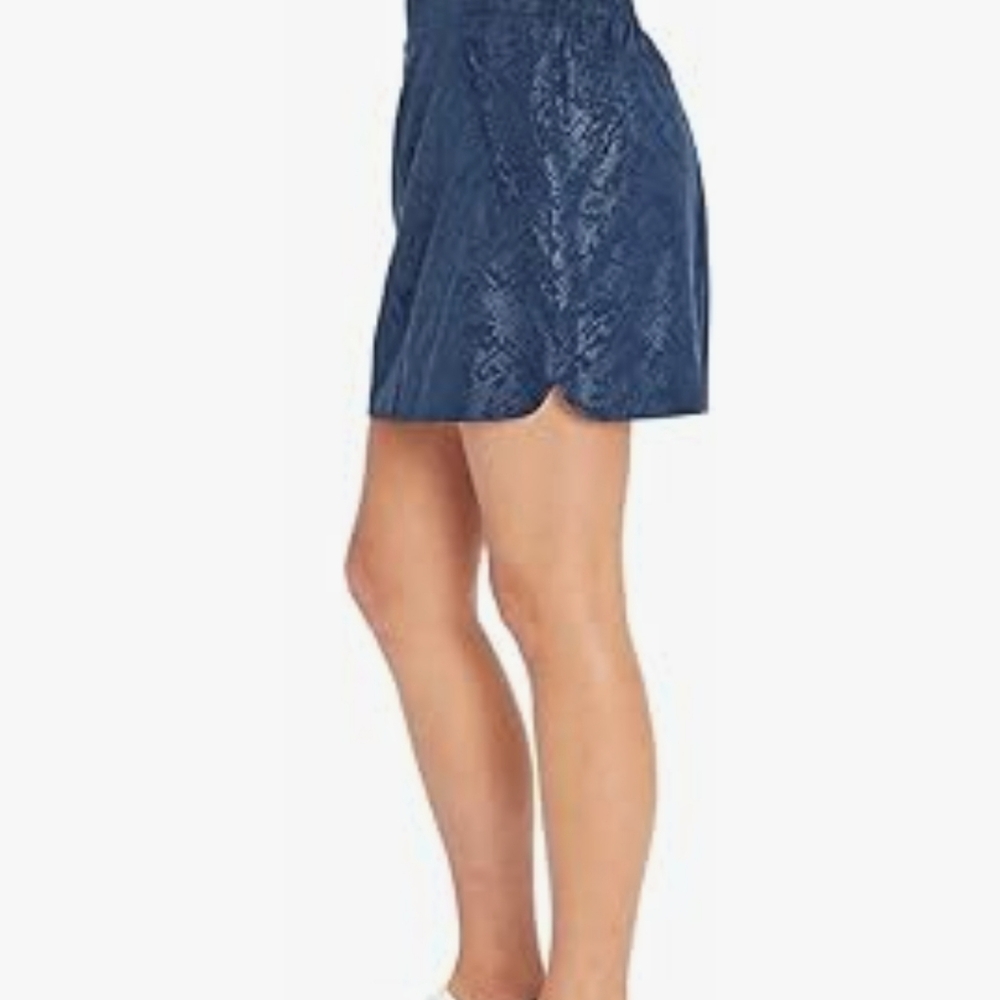 Orvis Travel Skort Blue Embossed Print Pull On Built In Short Zip Pockets Size L - Picture 3 of 13